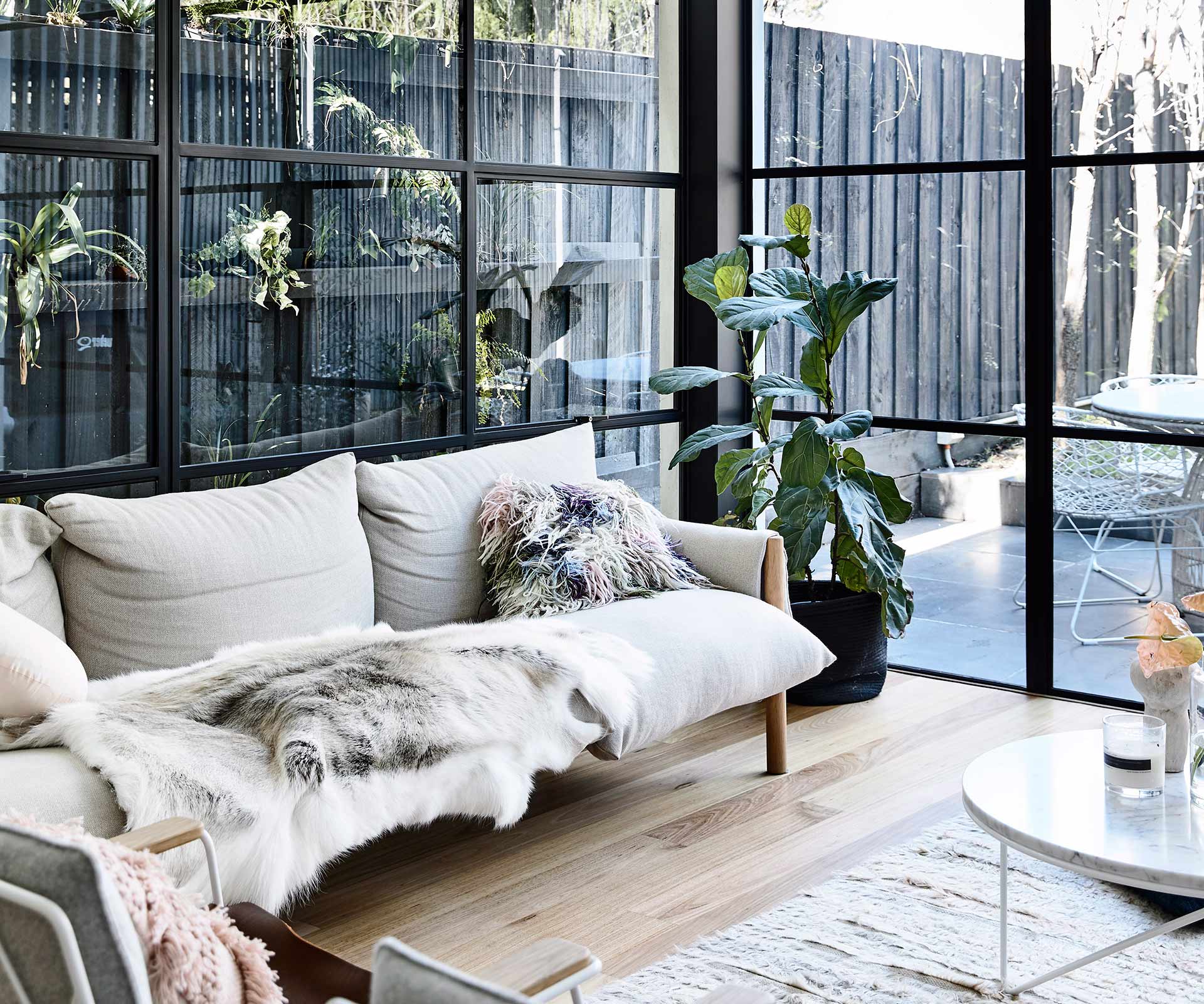 living room sofa steel framed windows