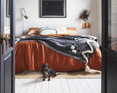 double bed styled linen quilts dachshund dog